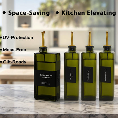 Olive Oil Dispenser Bottle for Kitchen 16.9oz, UV-Blocking Oil and Vinegar Dispenser Set, Soy Sauce Dispenser, Space Saving Design for Countertop (Green)