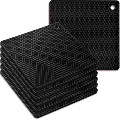 Silicone Square Trivets Mat, 6 Packs Multipurpose Non Slip Heat Resistant Pot Holder-Black