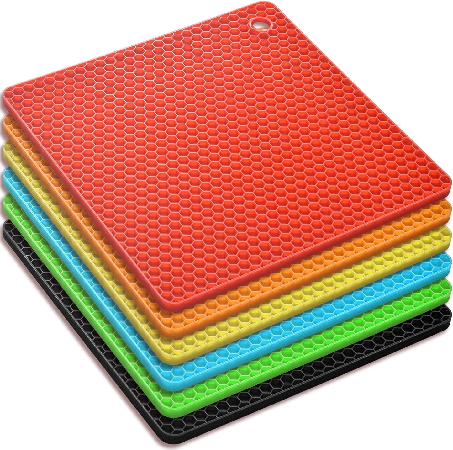 Silicone Square Trivets Mat, 6 Packs Multipurpose Non Slip Heat Resistant Pot Holder-Black