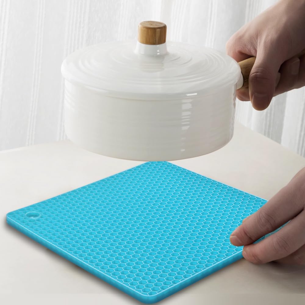 Silicone Square Trivets Mat, 6 Packs Multipurpose Non Slip Heat Resistant Pot Holder-Black