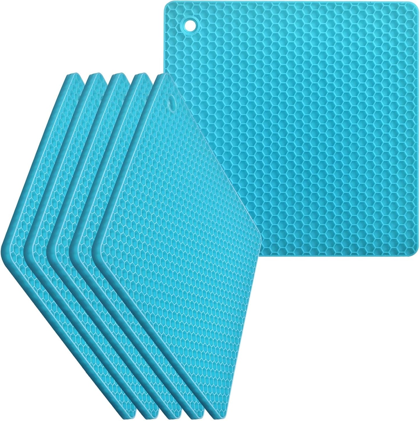 Silicone Square Trivets Mat, 6 Packs Multipurpose Non Slip Heat Resistant Pot Holder-Black