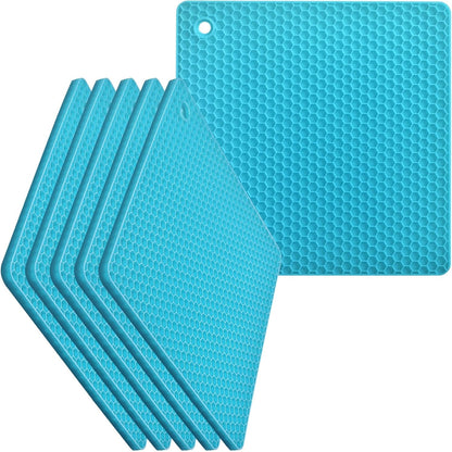 Silicone Square Trivets Mat, 6 Packs Multipurpose Non Slip Heat Resistant Pot Holder-Black