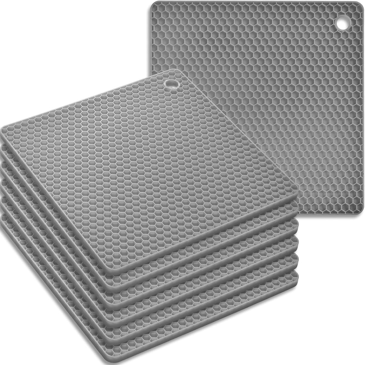 Silicone Square Trivets Mat, 6 Packs Multipurpose Non Slip Heat Resistant Pot Holder-Black