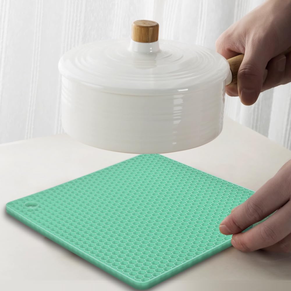 Silicone Square Trivets Mat, 6 Packs Multipurpose Non Slip Heat Resistant Pot Holder-Black