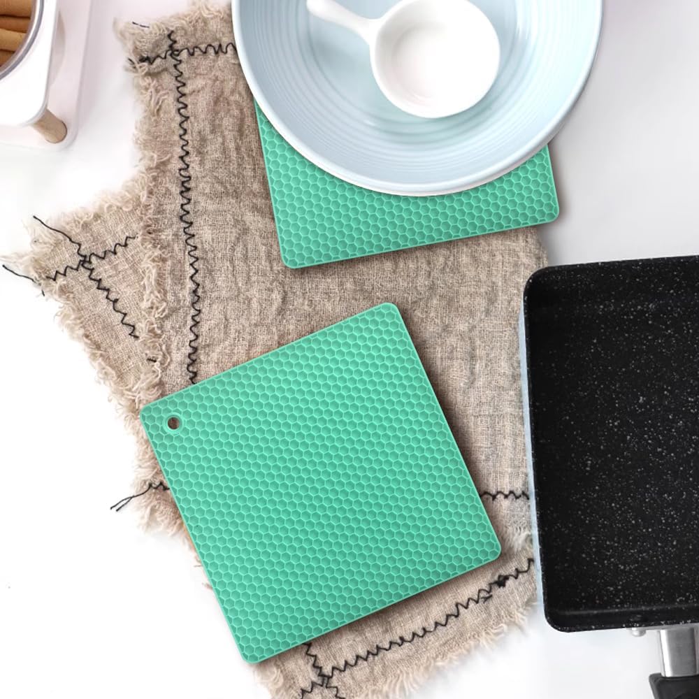 Silicone Square Trivets Mat, 6 Packs Multipurpose Non Slip Heat Resistant Pot Holder-Black