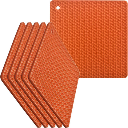 Silicone Square Trivets Mat, 6 Packs Multipurpose Non Slip Heat Resistant Pot Holder-Black