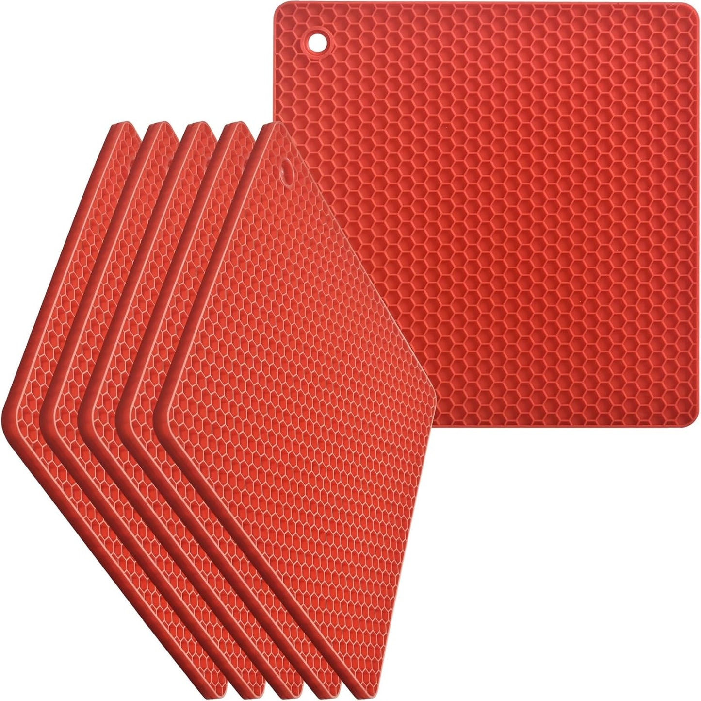 Silicone Square Trivets Mat, 6 Packs Multipurpose Non Slip Heat Resistant Pot Holder-Black