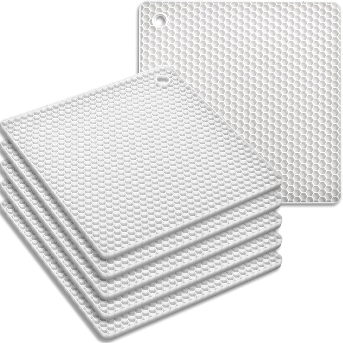 Silicone Square Trivets Mat, 6 Packs Multipurpose Non Slip Heat Resistant Pot Holder-Black