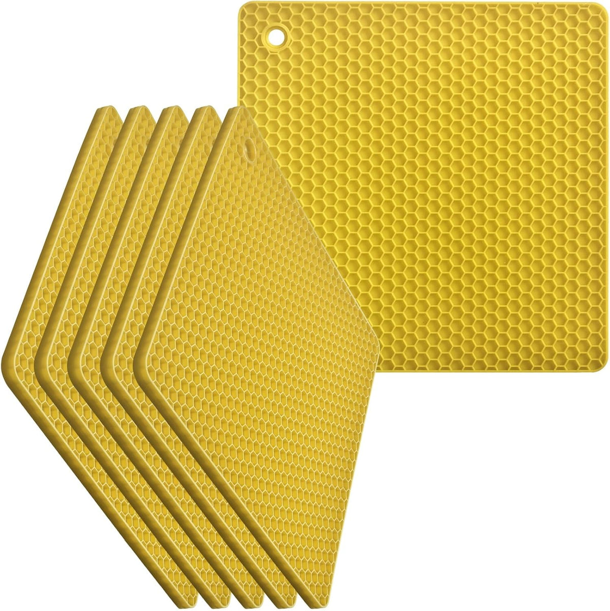 Silicone Square Trivets Mat, 6 Packs Multipurpose Non Slip Heat Resistant Pot Holder-Black