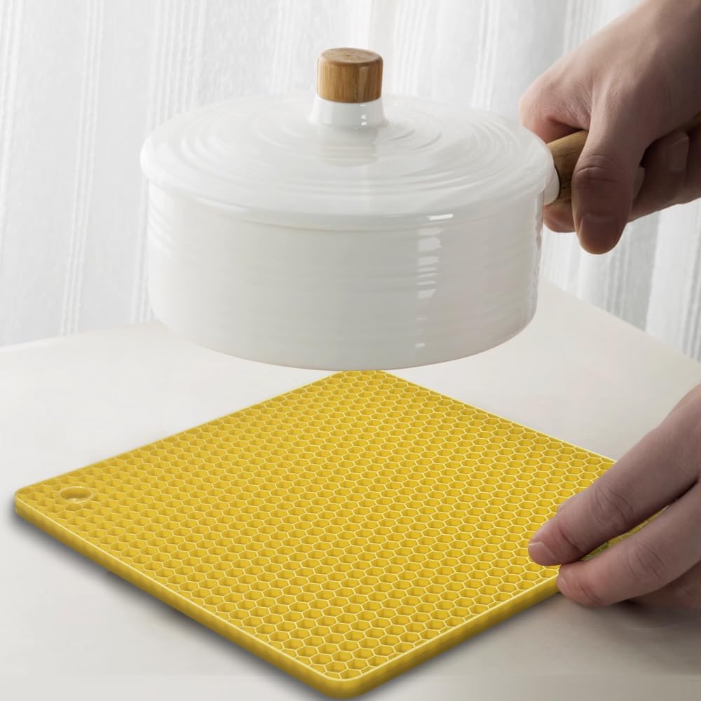 Silicone Square Trivets Mat, 6 Packs Multipurpose Non Slip Heat Resistant Pot Holder-Black