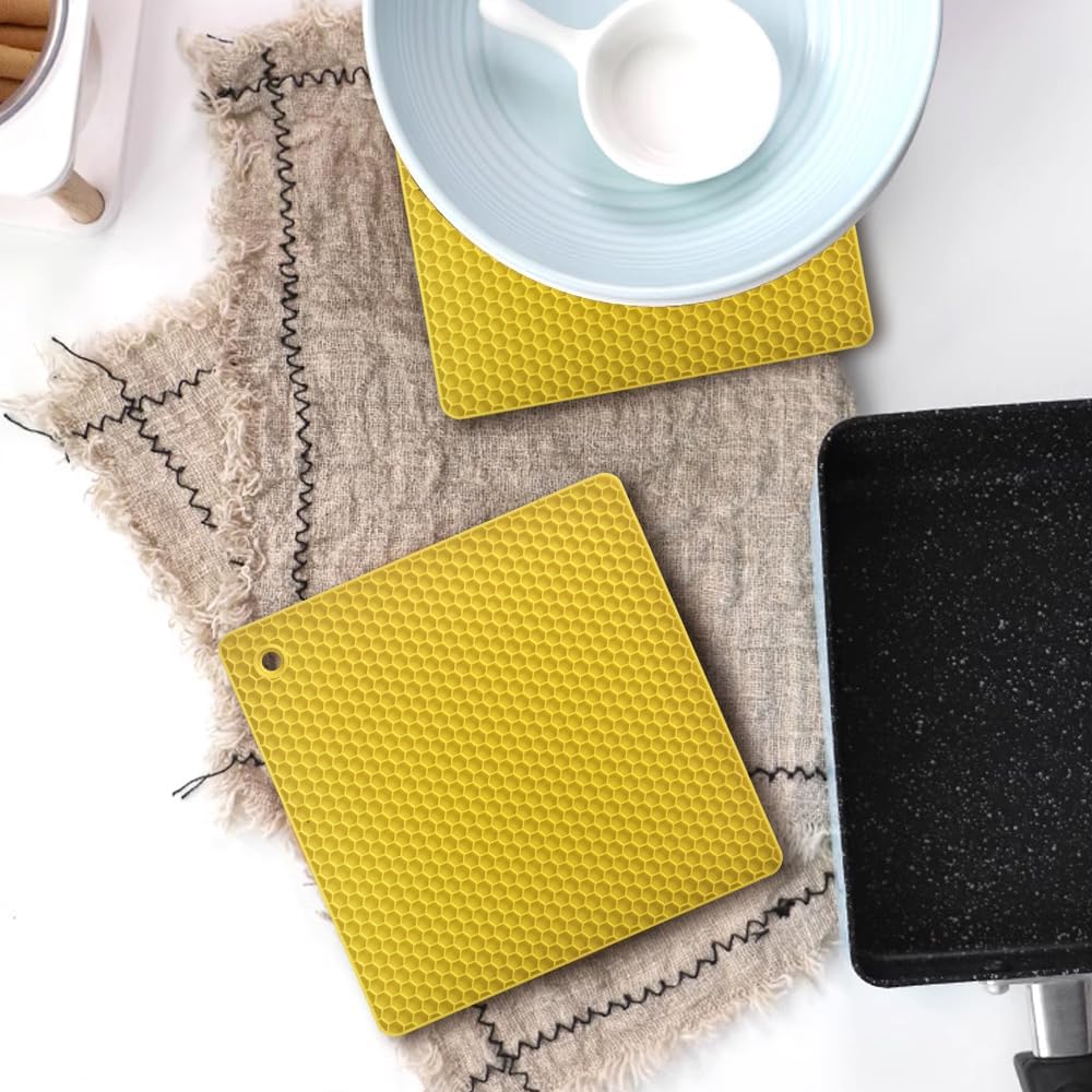 Silicone Square Trivets Mat, 6 Packs Multipurpose Non Slip Heat Resistant Pot Holder-Black