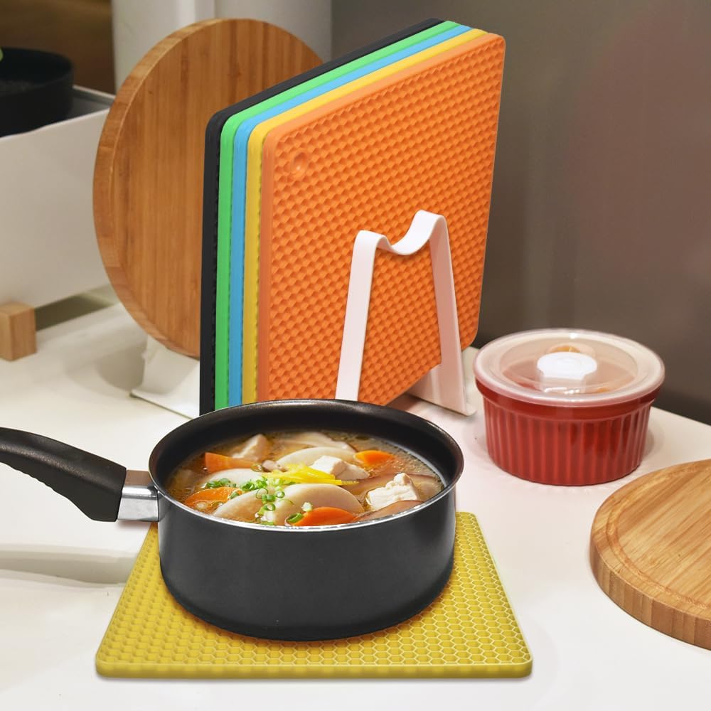 Silicone Square Trivets Mat, 6 Packs Multipurpose Non Slip Heat Resistant Pot Holder-Black