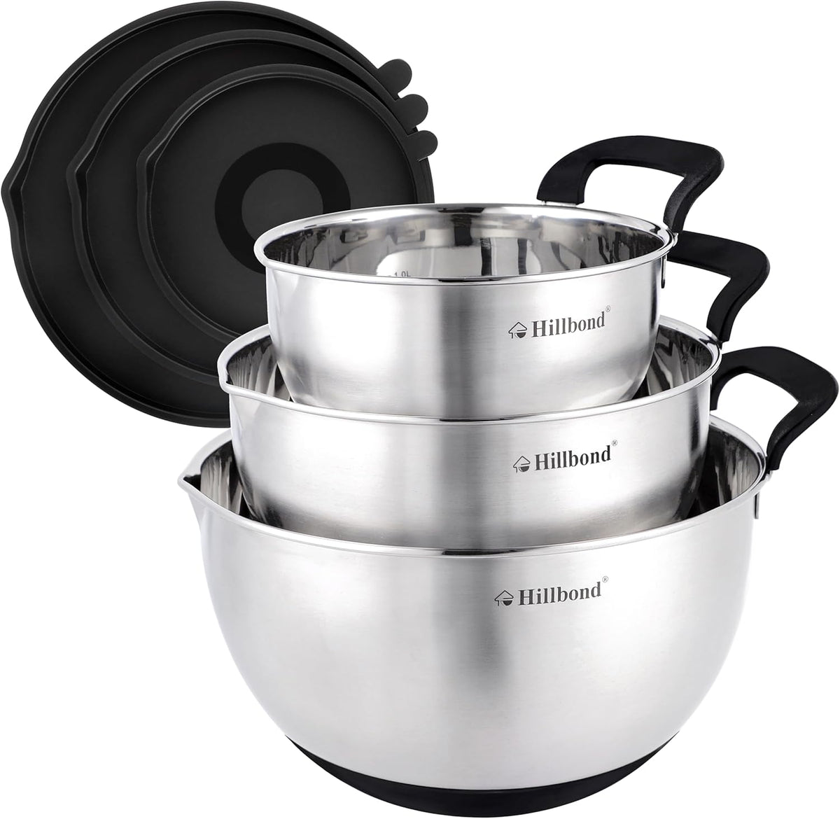 Stainless Steel Mixing Bowls with Lids Set, Set of 3, Black