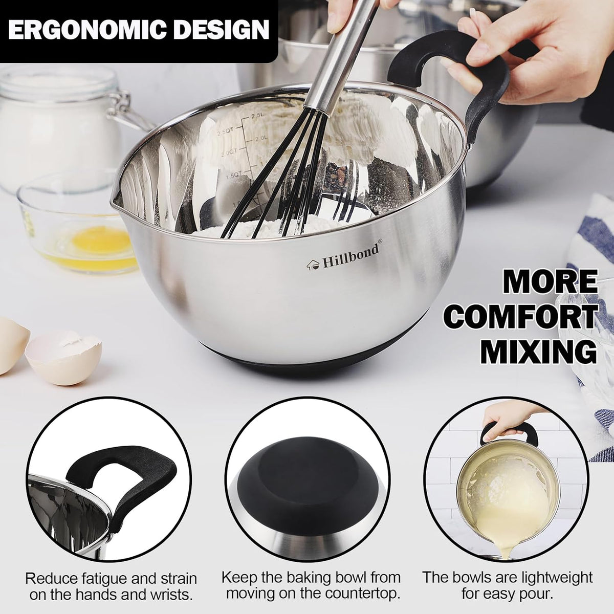 Stainless Steel Mixing Bowls with Lids Set, Set of 3, Black