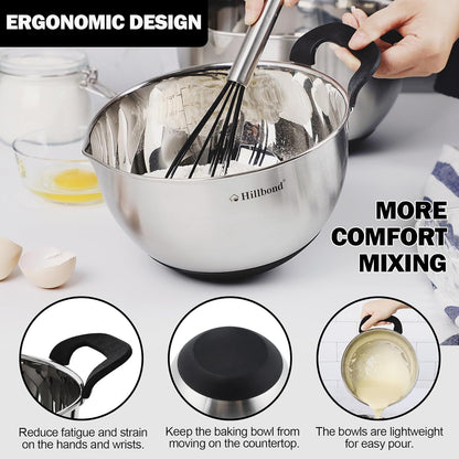Stainless Steel Mixing Bowls with Lids Set, Set of 3, Black