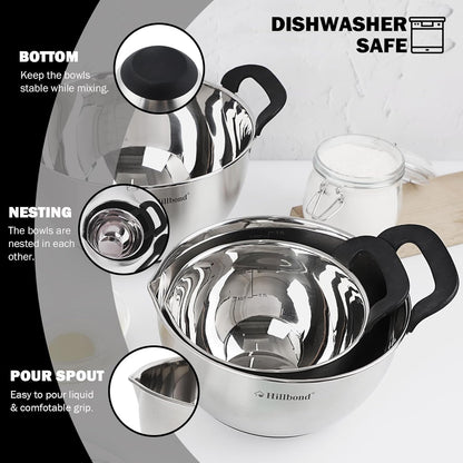 Stainless Steel Mixing Bowls with Lids Set, Set of 3, Black