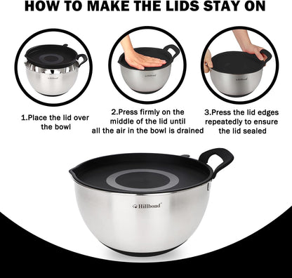 Stainless Steel Mixing Bowls with Lids Set, Set of 3, Black