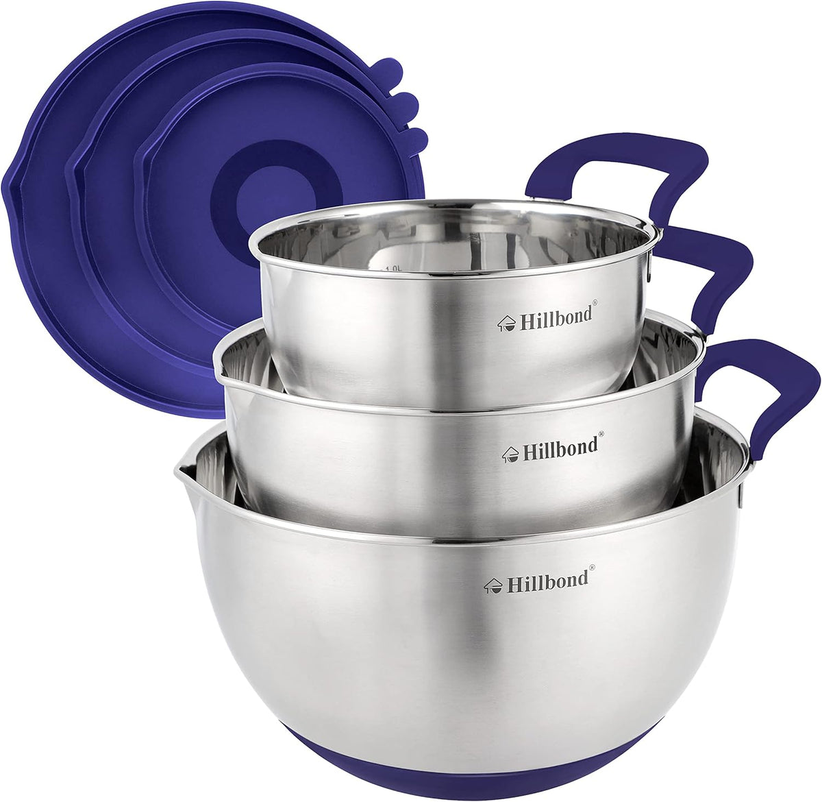 Stainless Steel Mixing Bowls with Lids Set, Set of 3, Black
