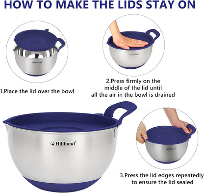 Stainless Steel Mixing Bowls with Lids Set, Set of 3, Black