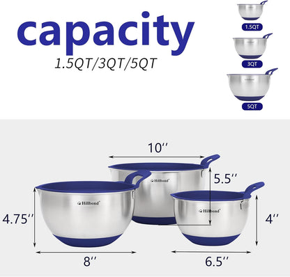 Stainless Steel Mixing Bowls with Lids Set, Set of 3, Black