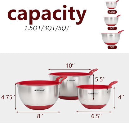 Stainless Steel Mixing Bowls with Lids Set, Set of 3, Black