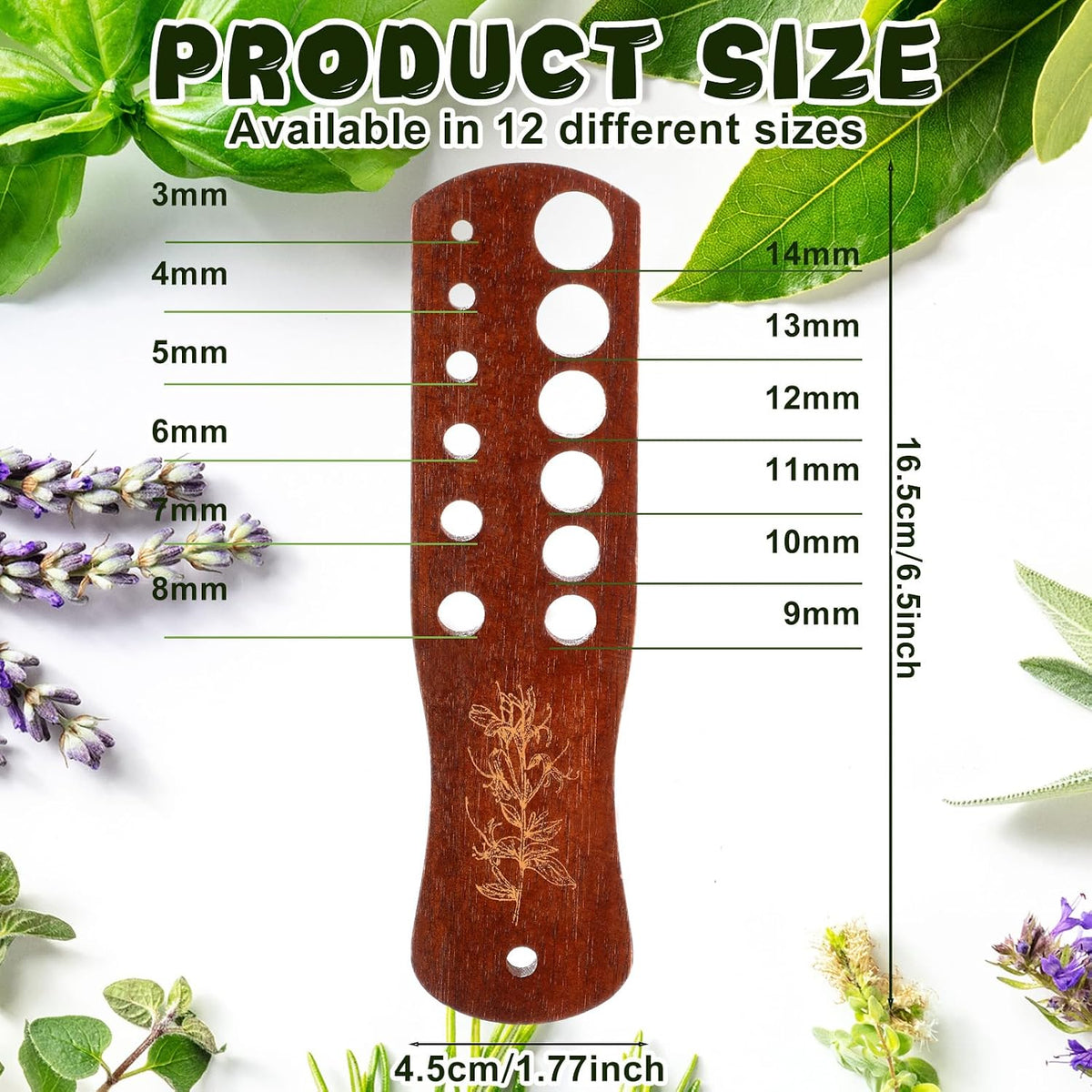 2 Pack Wooden Herb Stripper Tool Set Vegetable Leaf Separator 7 x 1.8 x 0.3 Inches Acacia Wood Leaf Separator 12 Holes Herb Peeler for Stripping Kitchen Gadgets for Cilantro Parsley Mint
