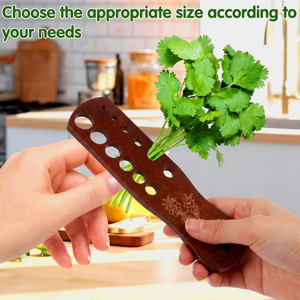 2 Pack Wooden Herb Stripper Tool Set Vegetable Leaf Separator 7 x 1.8 x 0.3 Inches Acacia Wood Leaf Separator 12 Holes Herb Peeler for Stripping Kitchen Gadgets for Cilantro Parsley Mint