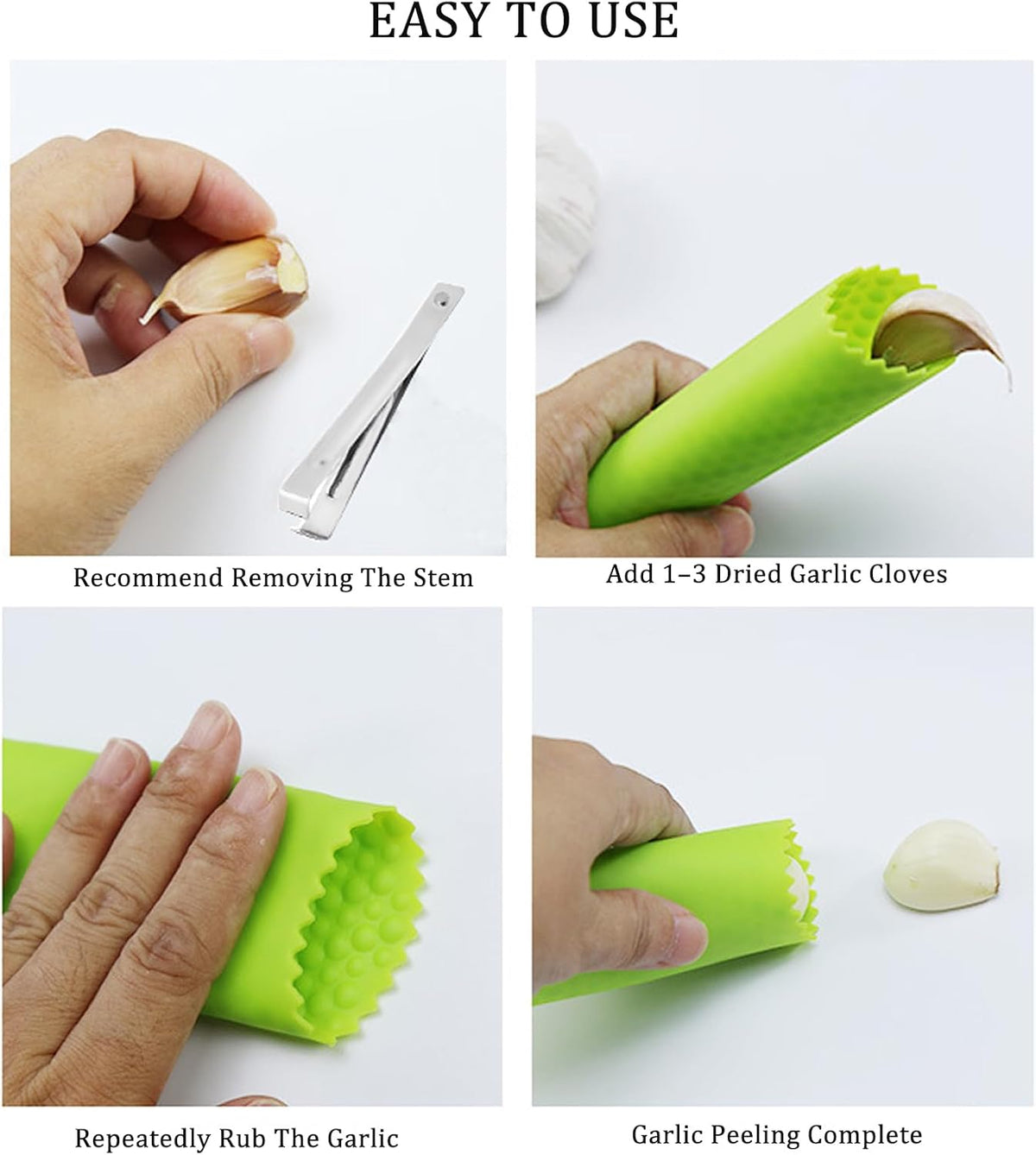 Garlic Press and Peel Set Stainless Steel- Rust Proof Garlic Mincer Tool - Easy-Squeeze, Easy-Clean Silicone Garlic Peeler & Brush (Green)