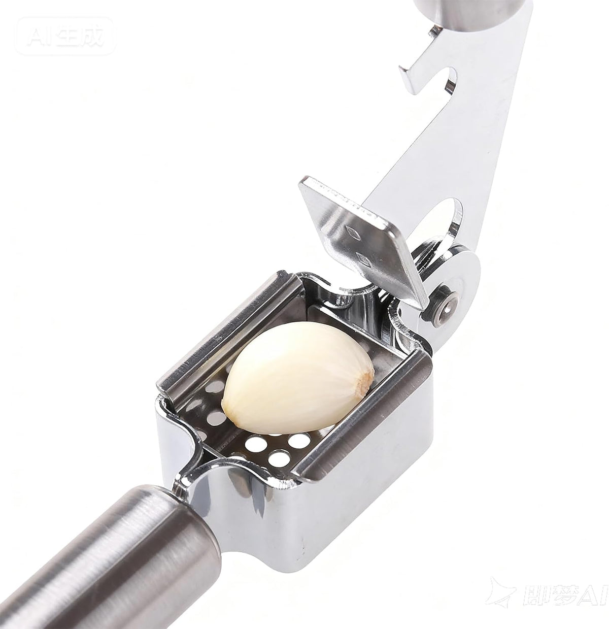 Garlic Press and Peel Set Stainless Steel- Rust Proof Garlic Mincer Tool - Easy-Squeeze, Easy-Clean Silicone Garlic Peeler & Brush (Green)