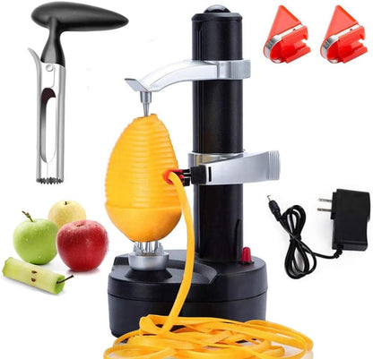 Electric Potato Peeler Automatic Potato Peeler Machine, Electric Peeler Fruits and Vegetables, Apple Peeling Machine for Kitchen [1 Adapter 2 Extra Blades] with Apple Corer (Black-C)