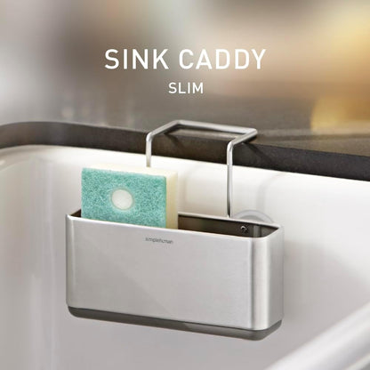 Sink Caddy, Sponge Holder for Kitchen Sink with Compartment Dividers, 4 Suction Cups & Wire Ledge Hanger for Secure Mount, Vented Base for Fast Drying, Brushed Stainless Steel