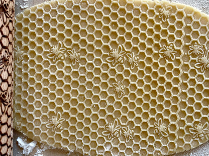 BEEHIVE Embossing Rolling Pin with Pattern. Laser Engraved Embossing Dough Roller for Homemade Cookies and Pottery