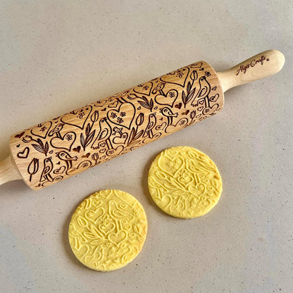 BEEHIVE Embossing Rolling Pin with Pattern. Laser Engraved Embossing Dough Roller for Homemade Cookies and Pottery