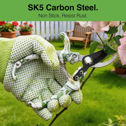 Pruning Shears for Gardening 2-Pack – 6.7" SK5 Bypass Pruner & 7.2" Straight Snips with Non-Slip Gloves – Lightweight Floral Garden Clipper for Women, Rose Trimmer & Plant Scissors Gift Set