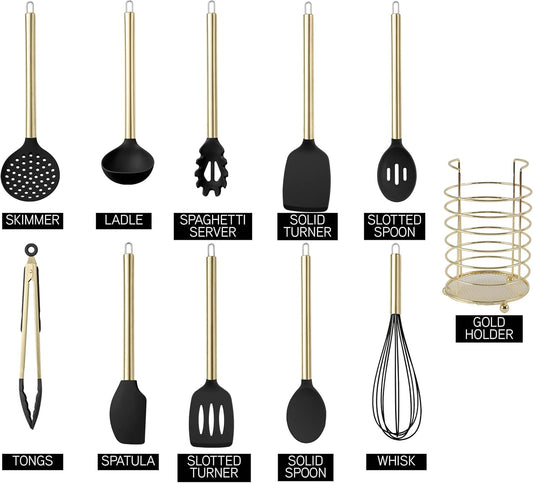 Silicone Cooking Utensils, Kitchen Utensil Set, Easy to Clean Silicone Kitchen Utensils, Cooking Utensils for Nonstick Cookware, Kitchen Gadgets Set with Holder, 10 Pieces