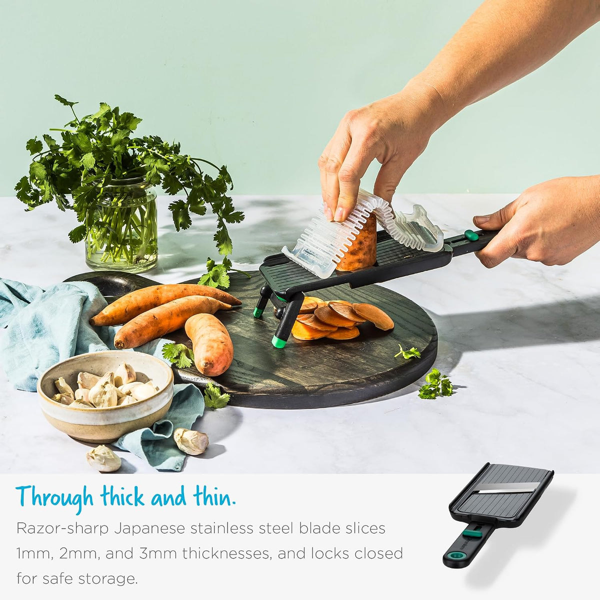 Nocutu Adjustable Handheld Mandoline Slicer with Finger Guard