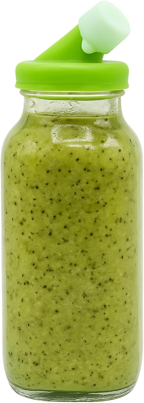 Green 16oz Glass Salad Dressing Shaker Bottle – Salad Dressing Container with Silicone Non-Metal Lid for Dressings, Oil Blends, Marinades