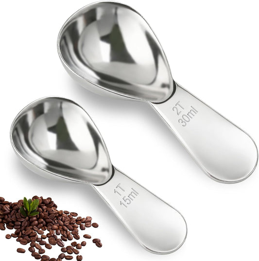 2pcs Stainless Steel Coffee Scoop Set, 1 Tbsp (15ml) & 2 Tbsp (30ml) Measuring Spoons, Short Handle Table Spoon Scoop for Ground Coffee Tea Spices Sugar