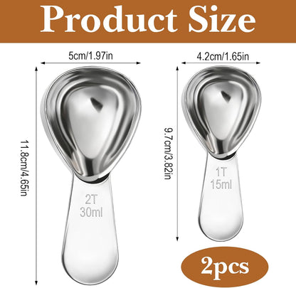 2pcs Stainless Steel Coffee Scoop Set, 1 Tbsp (15ml) & 2 Tbsp (30ml) Measuring Spoons, Short Handle Table Spoon Scoop for Ground Coffee Tea Spices Sugar