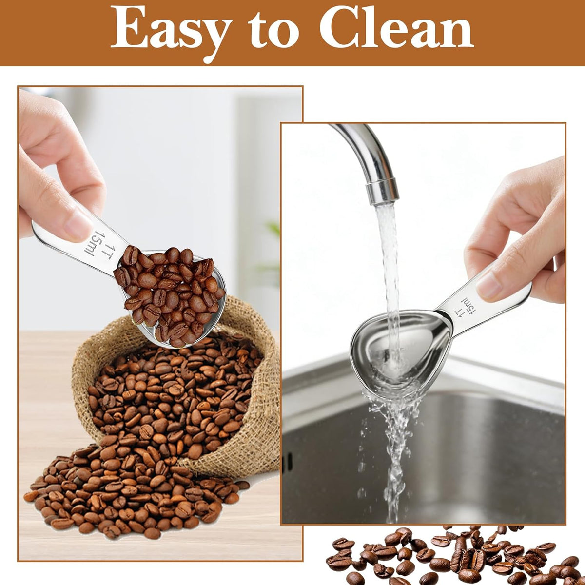 2pcs Stainless Steel Coffee Scoop Set, 1 Tbsp (15ml) & 2 Tbsp (30ml) Measuring Spoons, Short Handle Table Spoon Scoop for Ground Coffee Tea Spices Sugar
