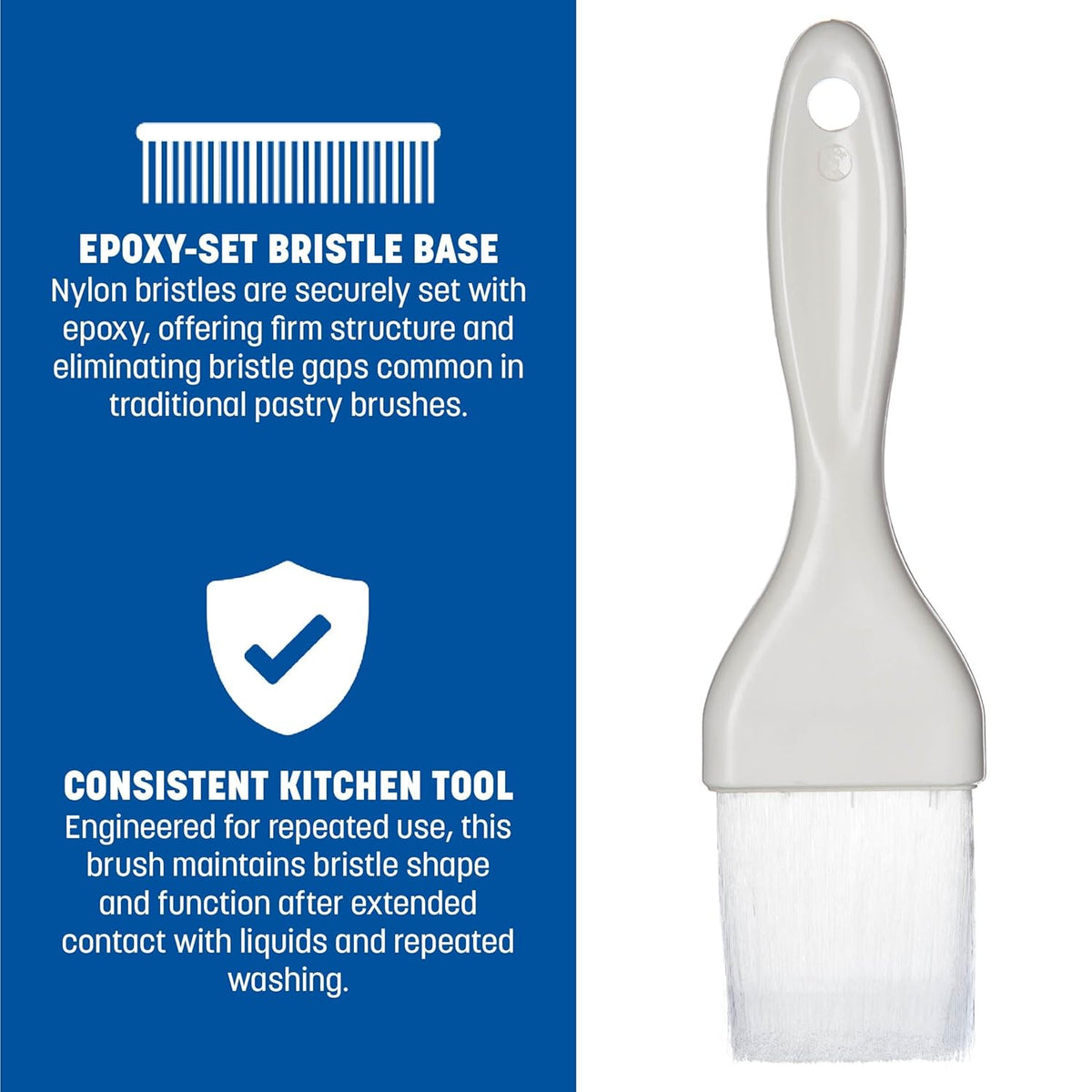 40391-02 7.50" Length, Bristle 2" Width x 2" Trim, White Color, Plastic Handle Galaxy Pastry Brush with Nylon Bristles