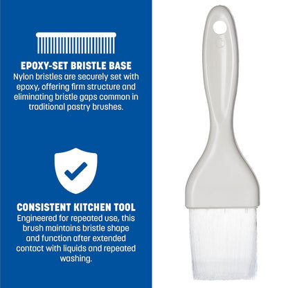 40391-02 7.50" Length, Bristle 2" Width x 2" Trim, White Color, Plastic Handle Galaxy Pastry Brush with Nylon Bristles