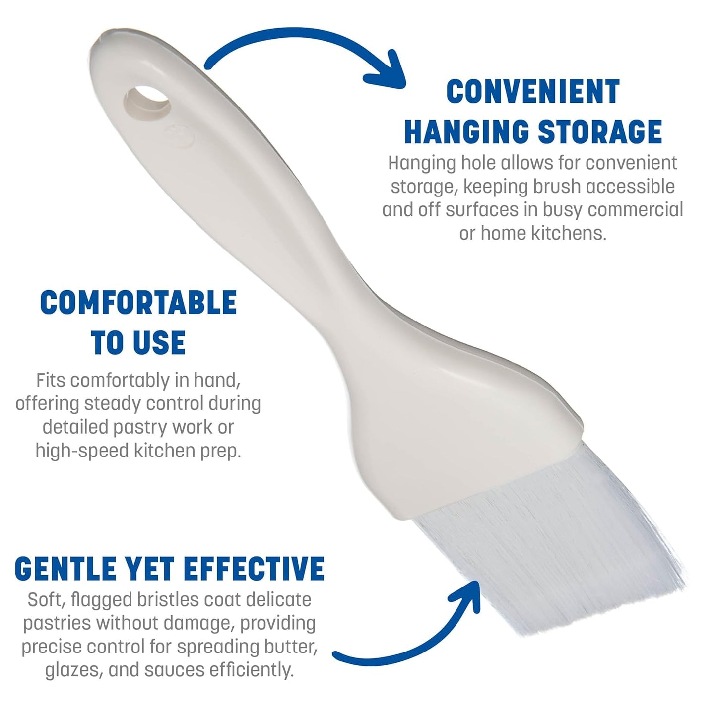 40391-02 7.50" Length, Bristle 2" Width x 2" Trim, White Color, Plastic Handle Galaxy Pastry Brush with Nylon Bristles