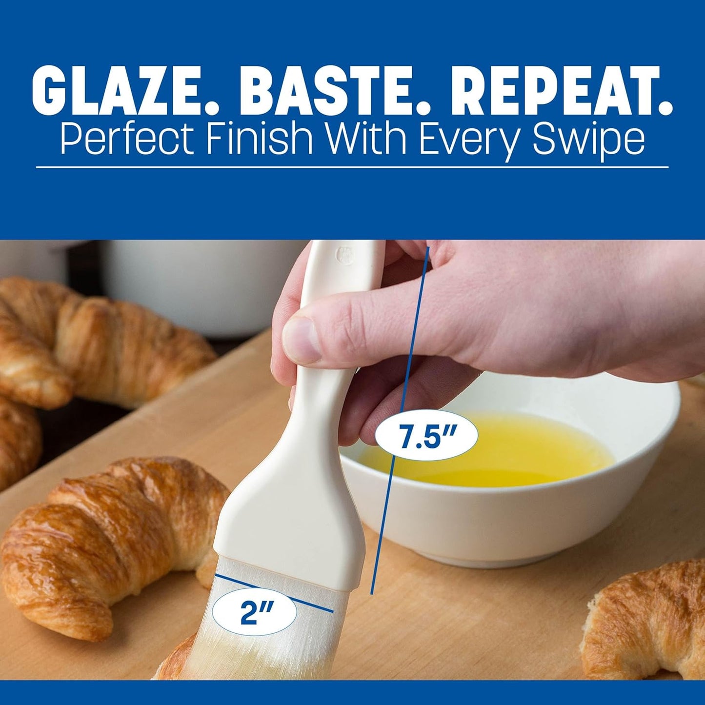 40391-02 7.50" Length, Bristle 2" Width x 2" Trim, White Color, Plastic Handle Galaxy Pastry Brush with Nylon Bristles