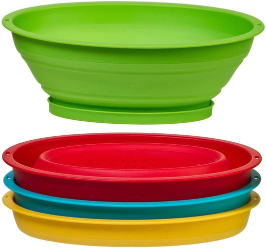 Collapsible Mini Small Compact Multi Colored Fruit Vegetable Colander Strainer Water Drainer Set