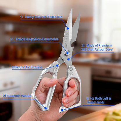 Professional Kitchen Scissors,Heavy Duty Multi-Purpose Food Cooking Shears for Jointing Chicken,Cutting Herbs,Opening Packages - Dishwasher Safe with Bottle Opener