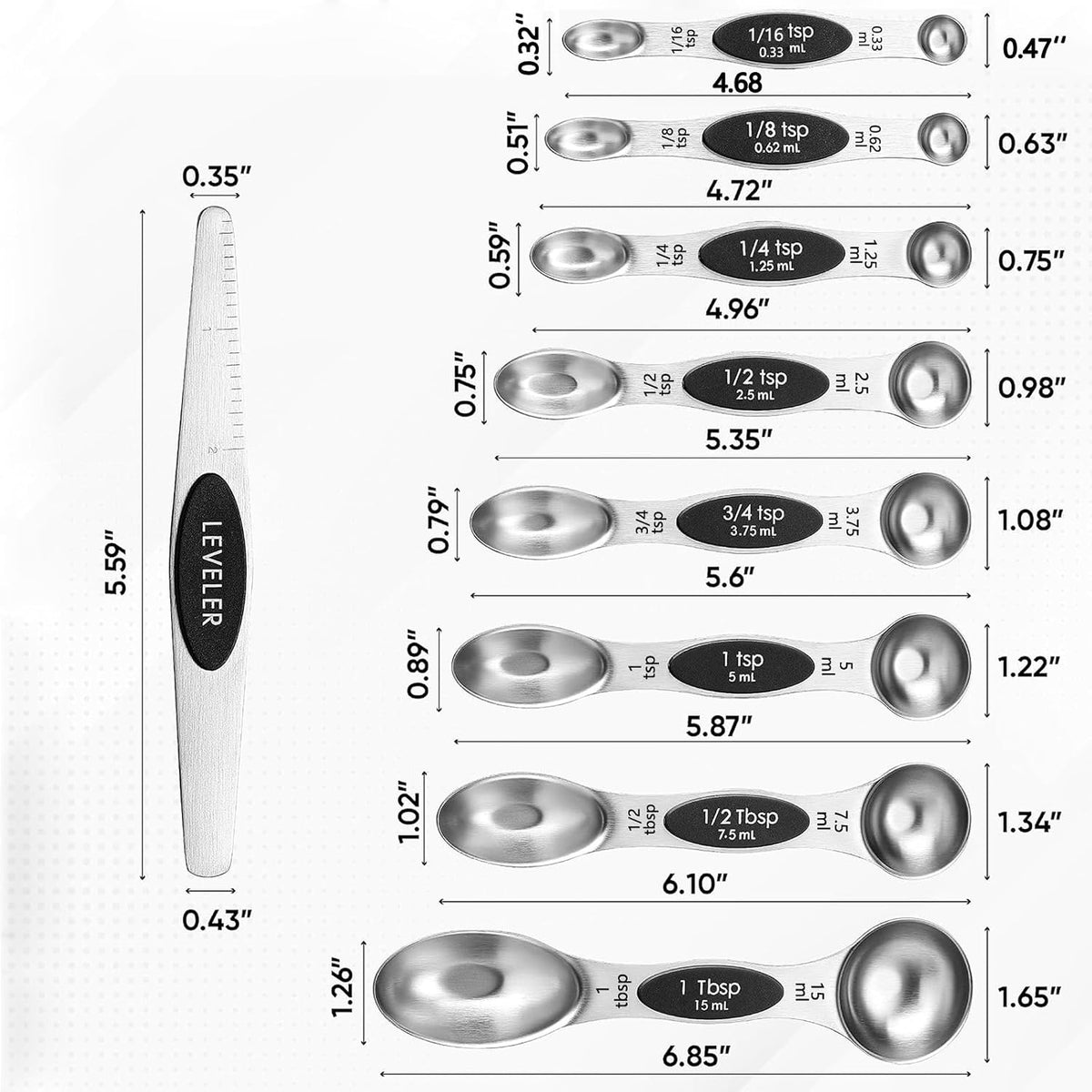 Magnetic Measuring Spoons Set,Heavy Duty Stainless Steel,Dual Sided Stackable Measuring Spoons Nesting Teaspoons Tablespoons for Measuring Dry and Liquid Ingredients,Set of 9 (Colorful)