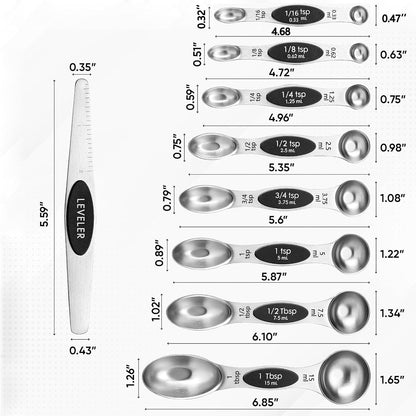 Magnetic Measuring Spoons Set,Heavy Duty Stainless Steel,Dual Sided Stackable Measuring Spoons Nesting Teaspoons Tablespoons for Measuring Dry and Liquid Ingredients,Set of 9 (Colorful)