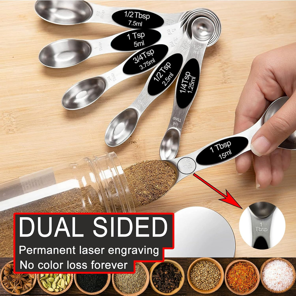 Magnetic Measuring Spoons Set,Heavy Duty Stainless Steel,Dual Sided Stackable Measuring Spoons Nesting Teaspoons Tablespoons for Measuring Dry and Liquid Ingredients,Set of 9 (Colorful)