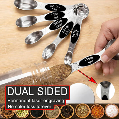 Magnetic Measuring Spoons Set,Heavy Duty Stainless Steel,Dual Sided Stackable Measuring Spoons Nesting Teaspoons Tablespoons for Measuring Dry and Liquid Ingredients,Set of 9 (Colorful)